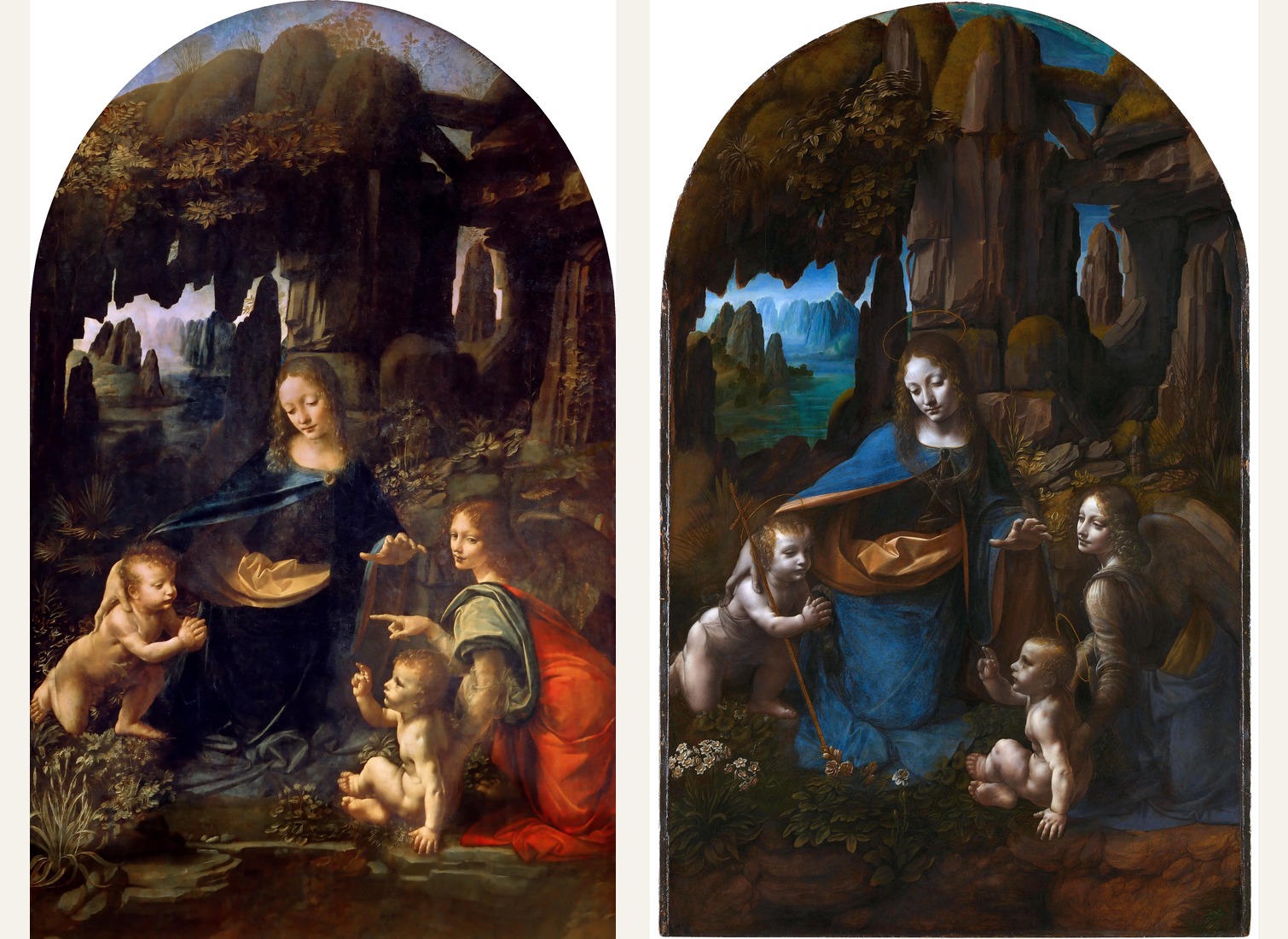 Kommentierter Vergleich der Felsgrottenmadonna im Louvre und in der National Gallery nebeneinander